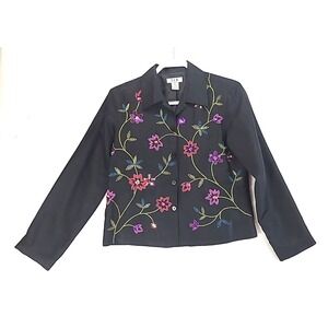 S.L.B. 100% Silk Vintage Blazer Size 6 Floral Embroidered Sequins Y2K Shimmer